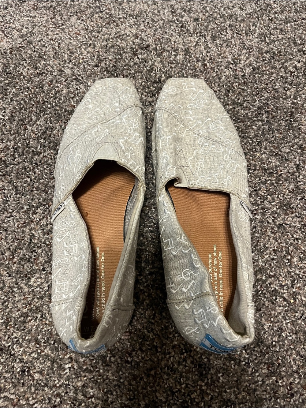 Toms Light Gray Printed Canvas Slip-On Moccasins